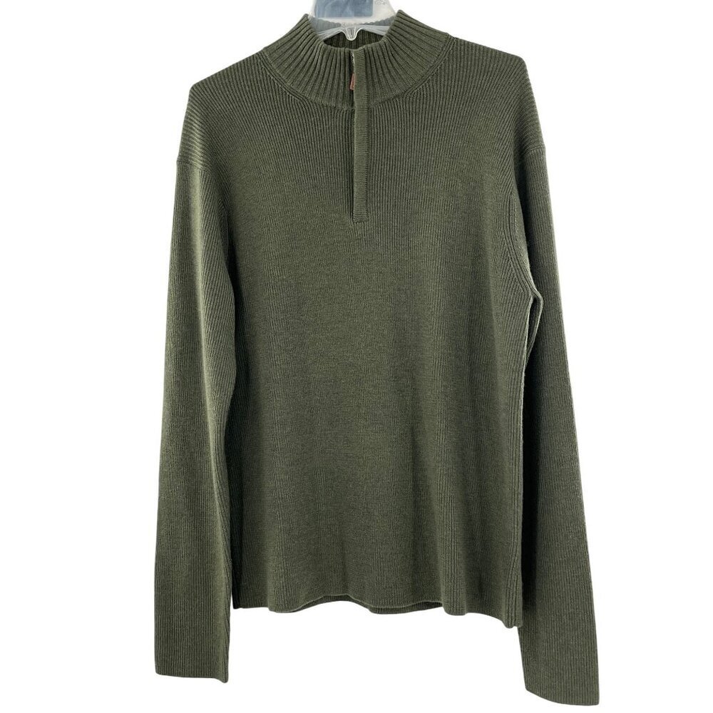 Peter Millar‎ Mens Green Extra Fine Merino Wool Ribbed Half-Zip Sweater Large